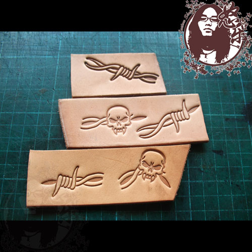 Leather Stamp Set - Stempel kulit gaya tengkorak, 5 buah/Set,