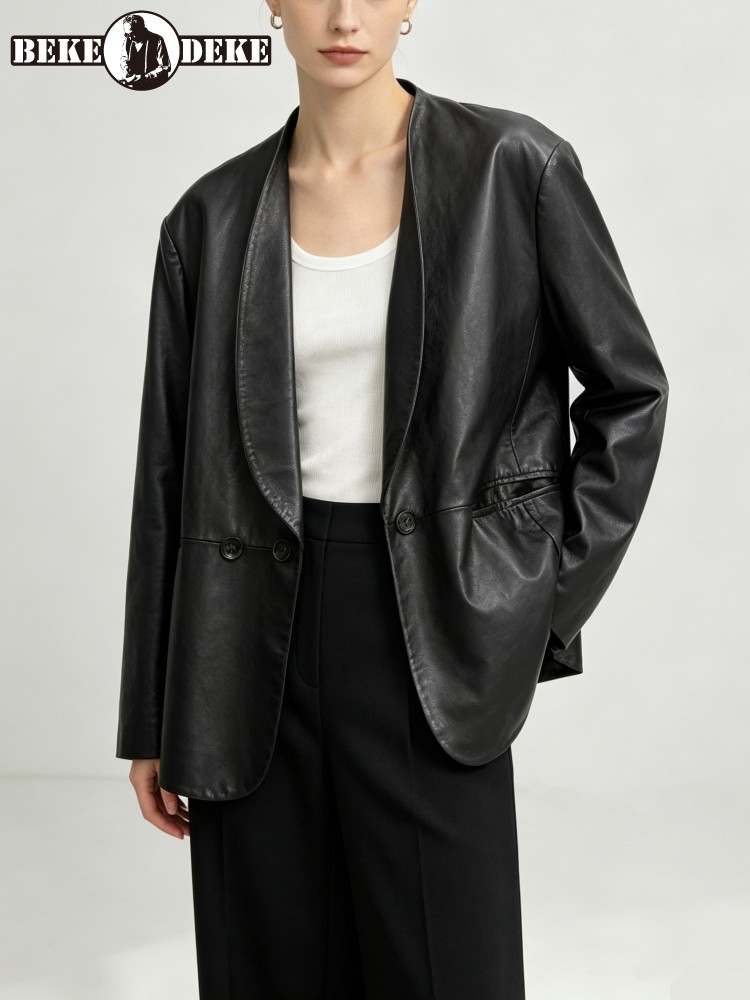 Leather Work Jacket Women'S - Jas Blazer Wanita Model Longgar Bahan