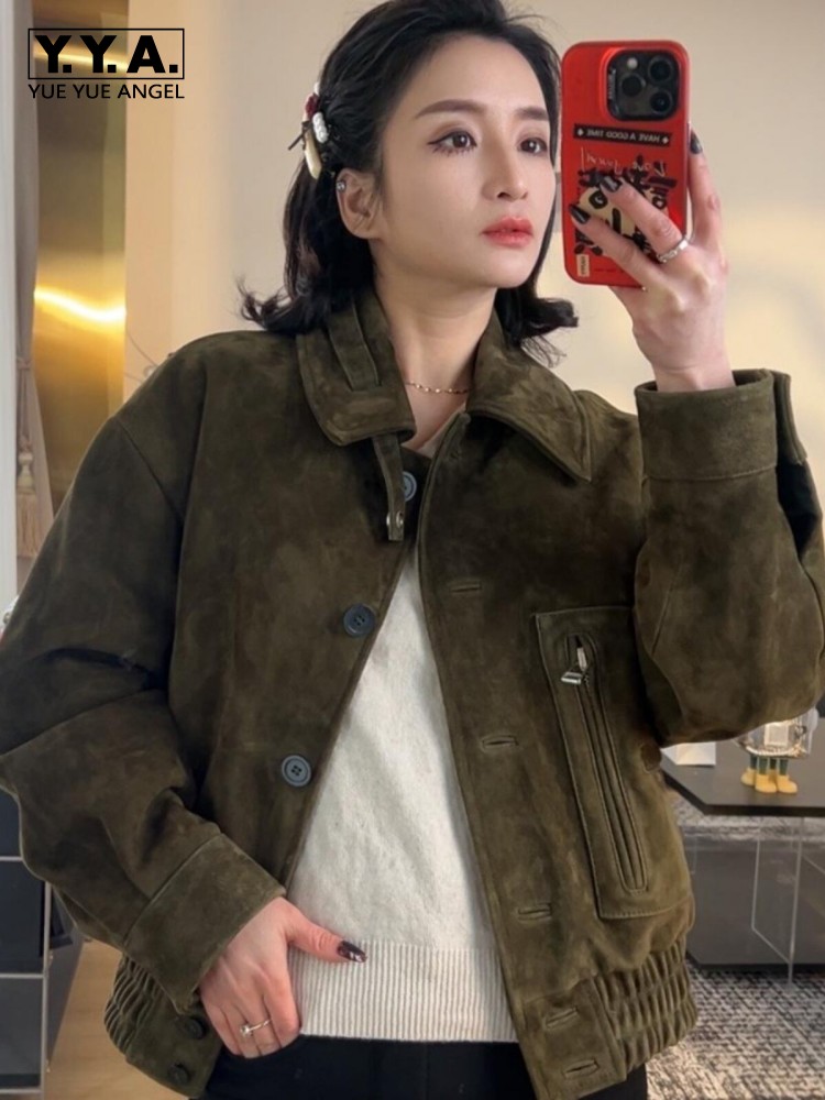 Leather Work Jacket Women'S - Jaket Wanita Retro Mewah dari Kulit