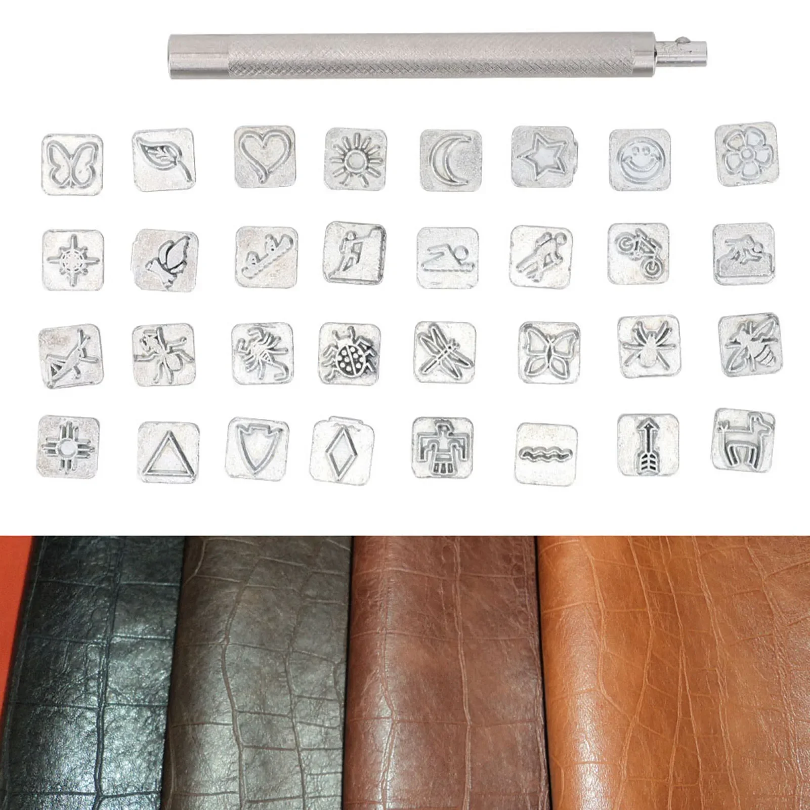 Leather Stamp Set - Kit stempel kulit hewan kartun, 32
