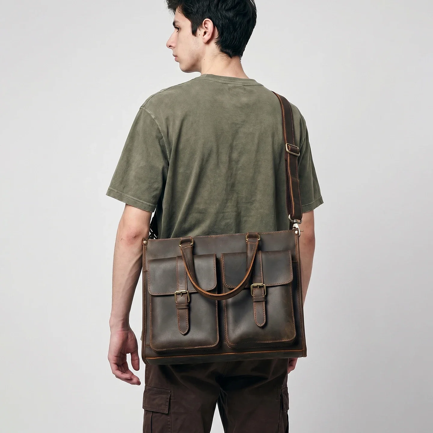 Leather Work Bag Laptop - Tas Selempang Kulit Asli Vintage untuk