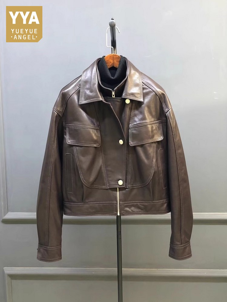 Leather Work Jacket Women'S - Jaket Kerja Wanita Desainer Kerah Ganda