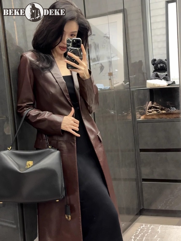 Leather Work Jacket Women'S - Desainer Italia jaket kulit domba panjang