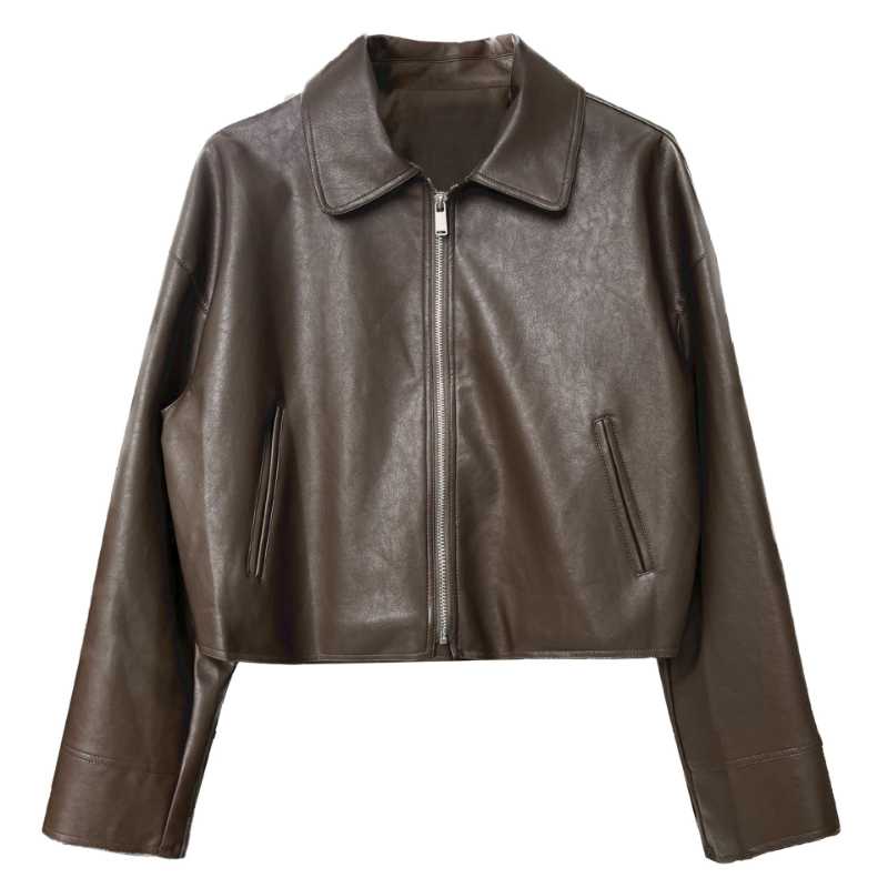 Leather Work Jacket Women'S - Mantel Wanita Jaket Kulit Imitasi Kerah