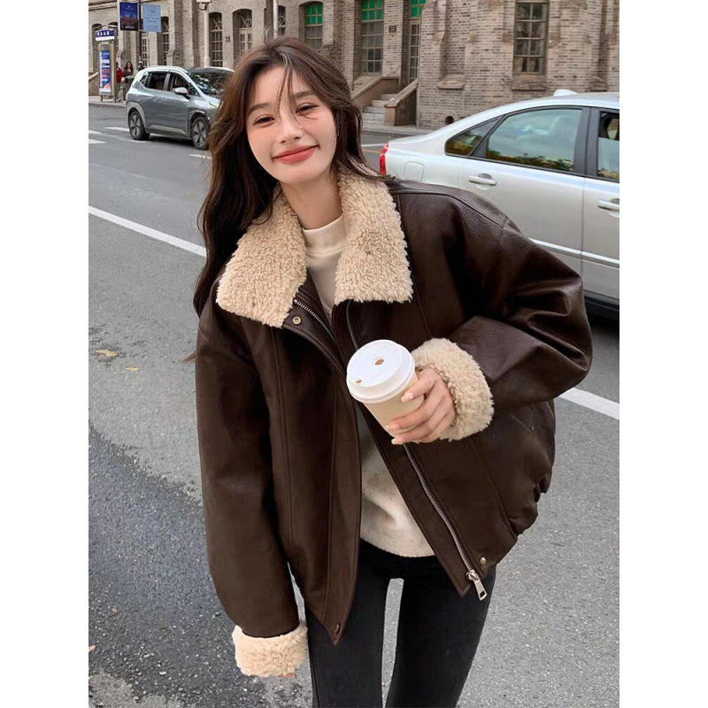 Mantel Wanita Jaket Kulit Imit - Leather Work Jacket Women'S ulasan dan harga