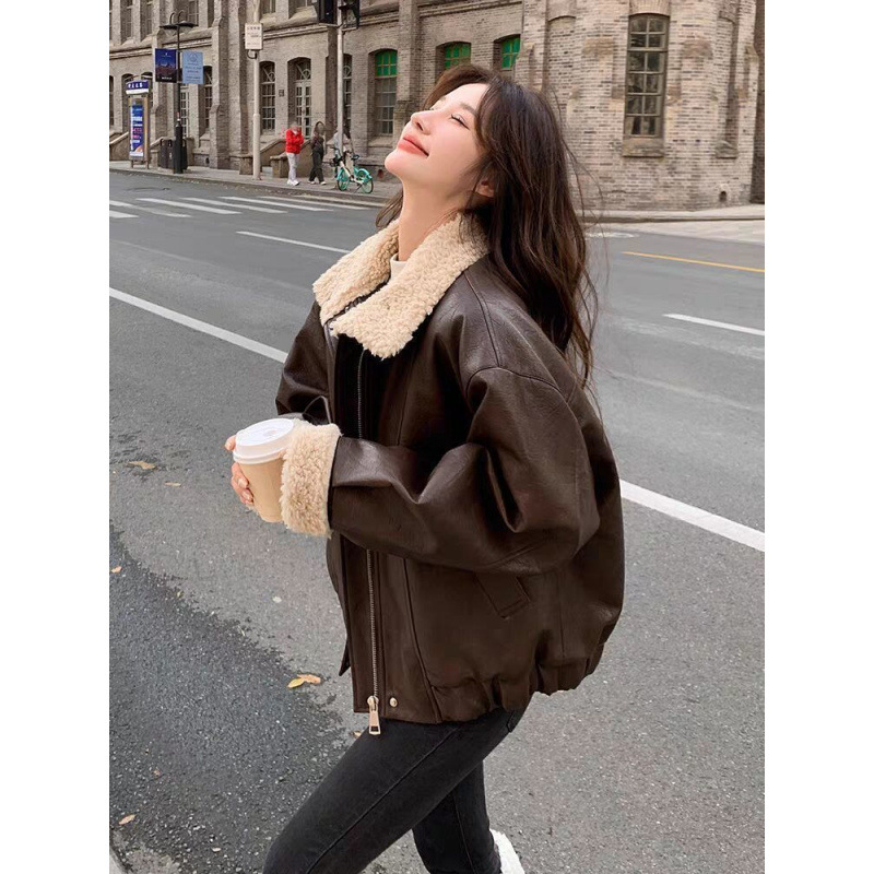 Mantel Wanita Jaket Kulit Imit - Leather Work Jacket Women'S ulasan dan harga