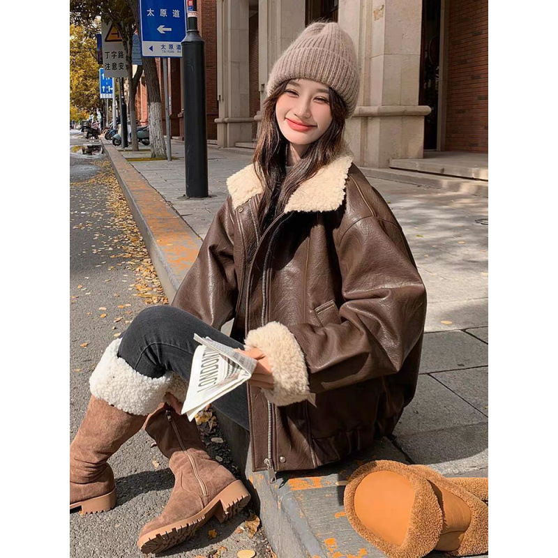 Mantel Wanita Jaket Kulit Imit - Leather Work Jacket Women'S ulasan dan harga
