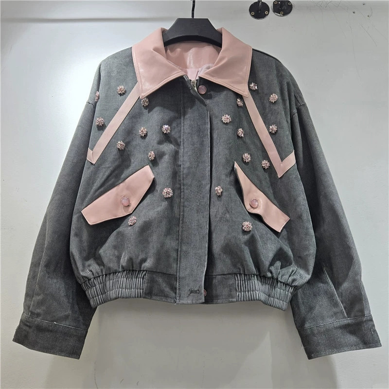 Jaket Corduroy Berhias Bunga M - Leather Work Jacket Women'S ulasan dan harga