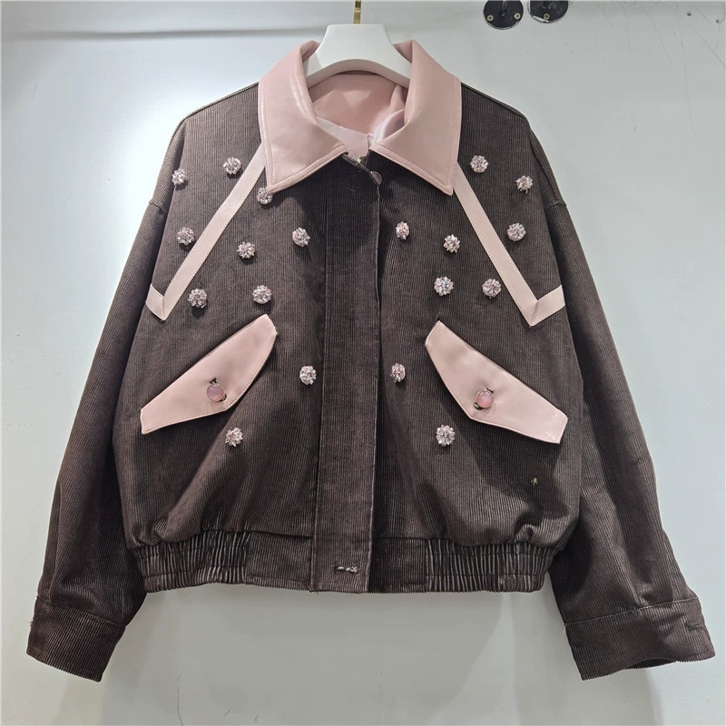 Jaket Corduroy Berhias Bunga M - Leather Work Jacket Women'S ulasan dan harga