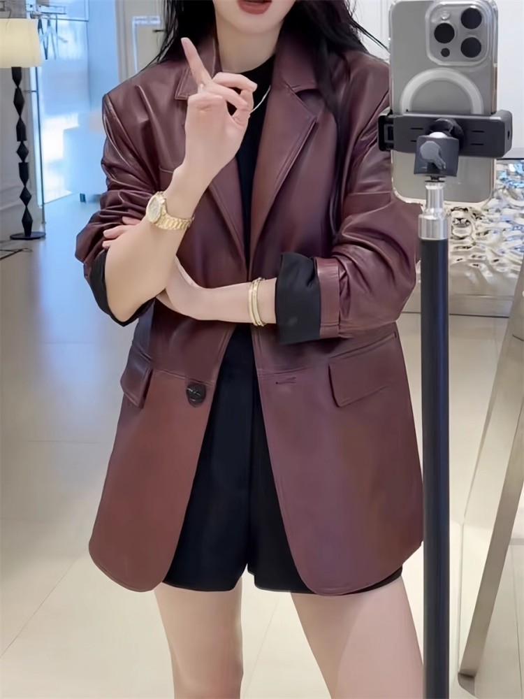 Jaket Blazer Kulit Domba Asli  - Leather Work Jacket Women'S ulasan dan harga