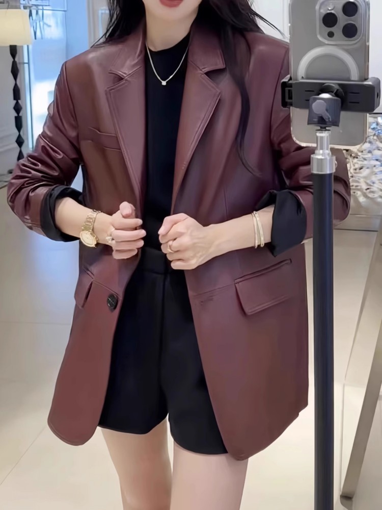 Jaket Blazer Kulit Domba Asli  - Leather Work Jacket Women'S ulasan dan harga