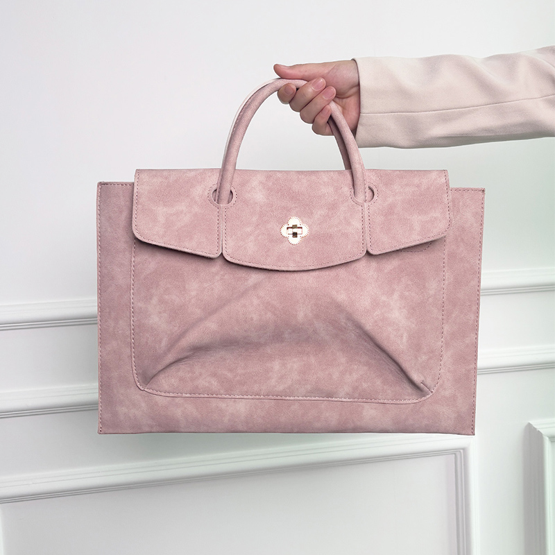 Tas Laptop Tote Kulit PU Pink  - Leather Work Bag Laptop ulasan dan harga