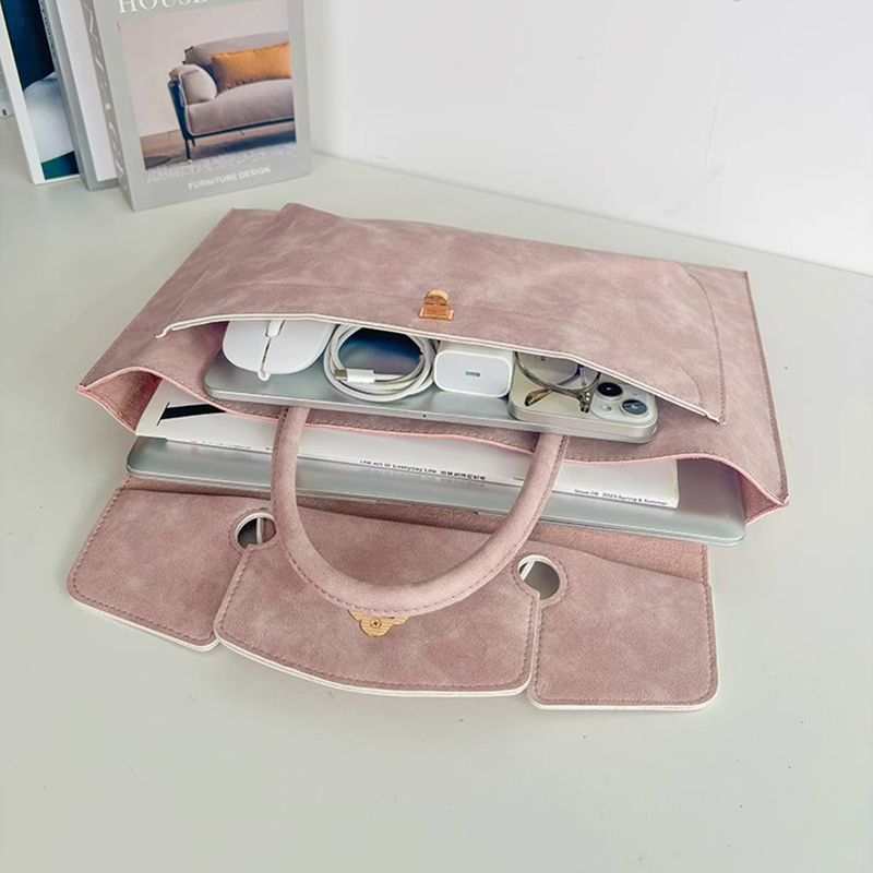 Tas Laptop Tote Kulit PU Pink  - Leather Work Bag Laptop ulasan dan harga