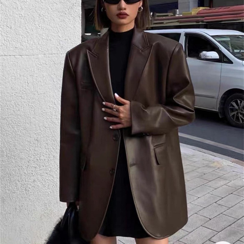 Jaket Blazer Bisnis Kulit PU M - Leather Work Jacket Women'S ulasan dan harga