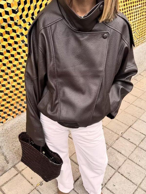 Jaket Kulit Imitasi Wanita Ker - Leather Work Jacket Women'S ulasan dan harga