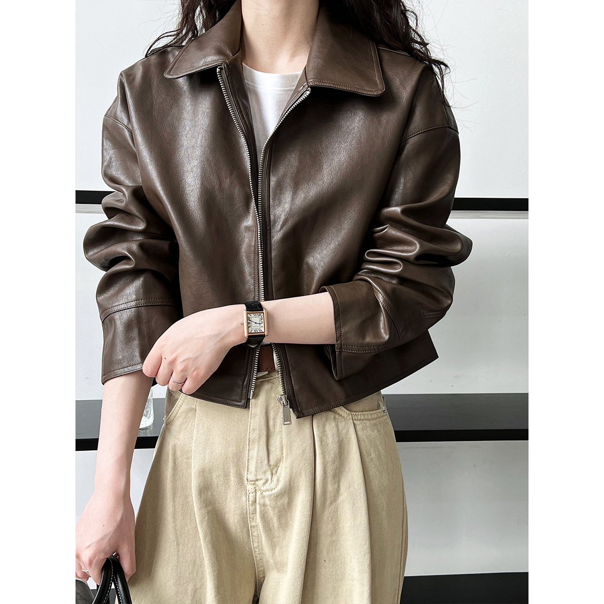 Mantel Wanita Jaket Kulit Imit - Leather Work Jacket Women'S ulasan dan harga