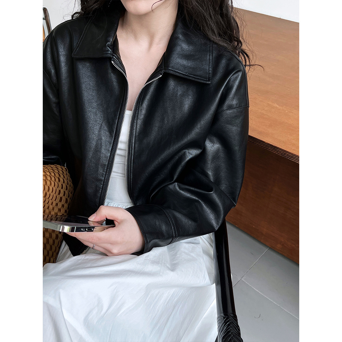 Mantel Wanita Jaket Kulit Imit - Leather Work Jacket Women'S ulasan dan harga