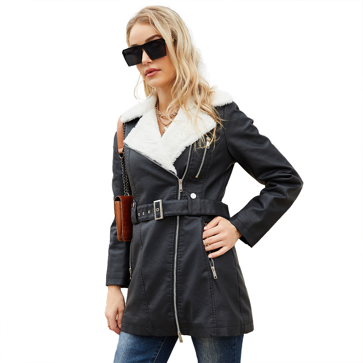 Jaket kulit PU Faux 2023 wanit - Leather Work Jacket Women'S ulasan dan harga